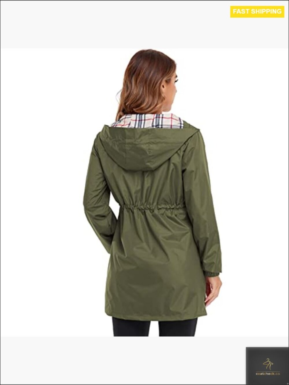 Waterproof Hooded Rain Jacket Lightweight Long Trench Coat Elastic Cuffs Zip - Picture 4 of 7